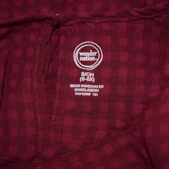 WONDER NATION Girls Burgundy Ruffle 3/4 Sleeve Blouse Size S 6/6X - Picture 4 of 4